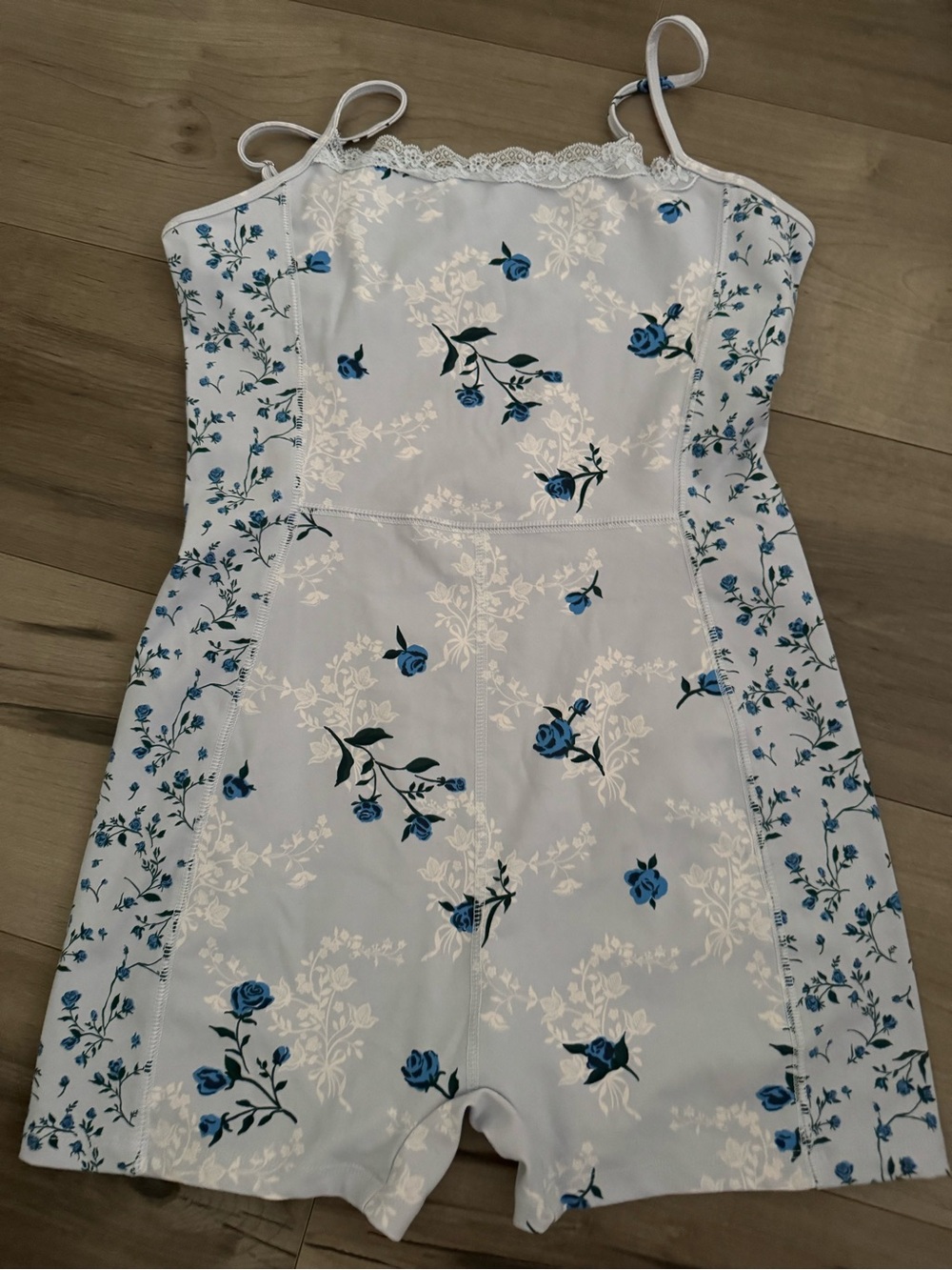 White and Blue Floral Womens One-Piece Romper
